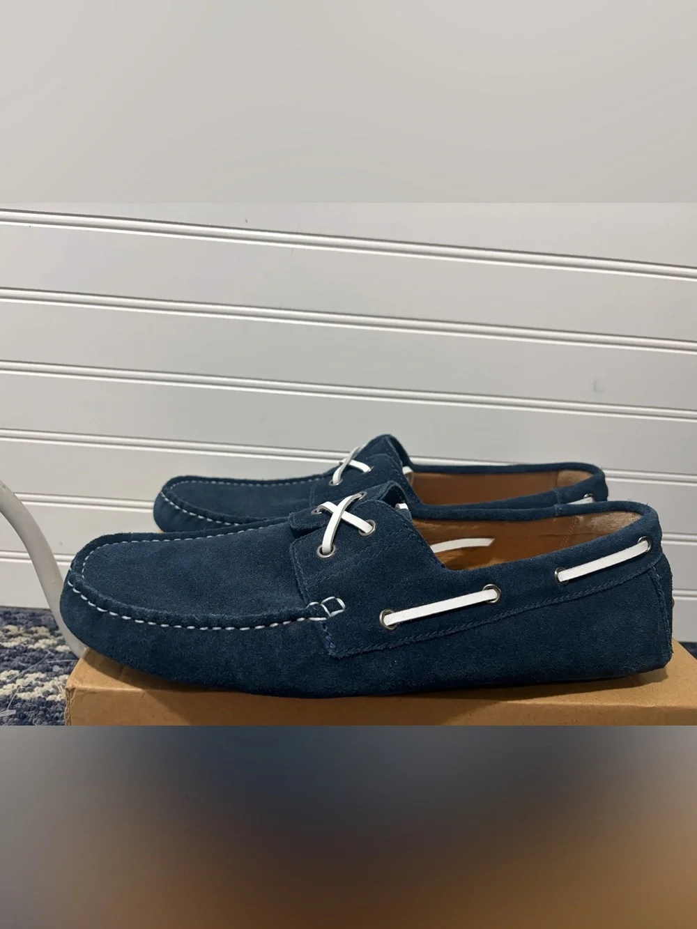 Men's Navy Leather Boat Shoes - Classic Slip-On Deck Style